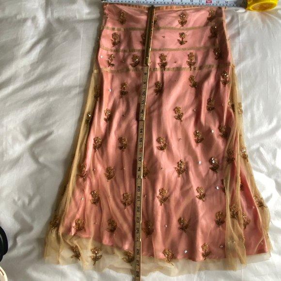 Tracy Reese Salmon Pink Silk Bias w/Nylon Beaded Knee Length Skirt Sz 2 BNWT - Picture 3 of 4